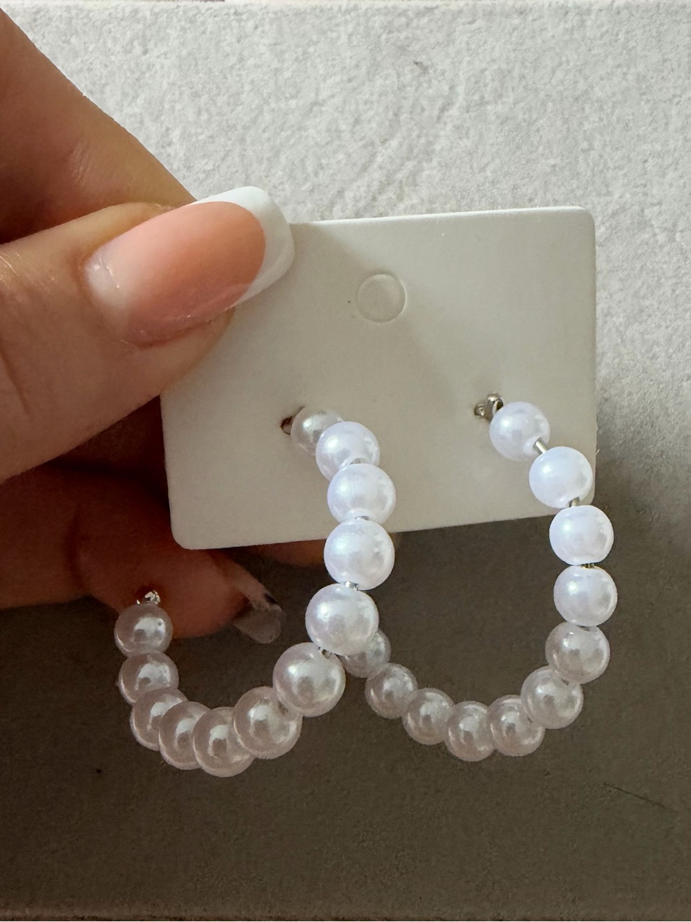Pearl Bead Hoop Earrings - White
